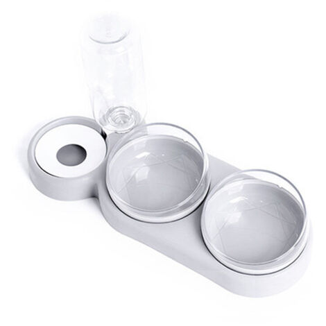 Set de gamelles pour chat , inclinable à 15° , double gamelle pour nourriture humide et sèche , avec bouteille d'eau automatique , pour chiens et chats de petite et moyenne taille,Gris (1/5)