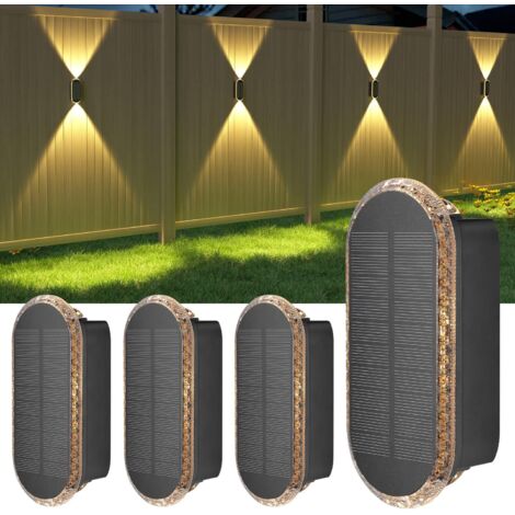 Appliques murales solaires d'extérieur : lot de 4 appliques murales LED de jardin haut et bas , étanches IP65 , pour clôture , cour , terrasse (1/5)