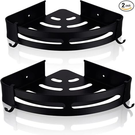 Lot de 2 étagères de douche d'angle murales , panier de rangement pour salle de bain , porte-shampoing triangulaire avec 4 crochets , noir mat