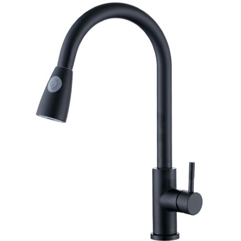 Robinet de cuisine moderne à arc élevé avec douchette à main , robinet d'évier à levier unique , robinet à main en acier inoxydable , noir (1/5)