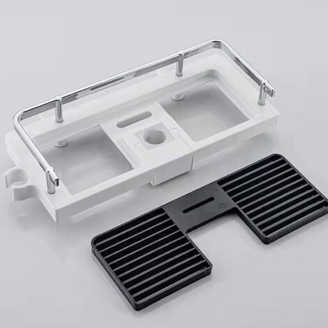 Étagère de Douche sans Percage Tablette de Douche pour Poteau avec Support de Pommeau,Étagère de Rangement de Salle de Bain pour Shampooing Savon,et 2 Crochets pour Barre de Douche de 21 à 25mm (1/5)