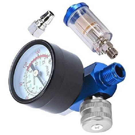 140PSI 1/4 Pistolet à Peinture en aérosol régulateur de Pression d'air jauge compresseur aérographe et Filtre de piège à Eau en Ligne (1/5)