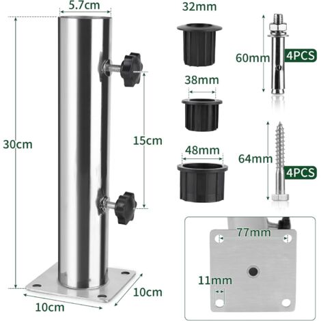 jackfru TUH1044 Mount Stand Tube Set Outdoor Stainless Steel Parasol Base Holder PVC Insert Sleeve Adjustable Terrace Table Umbrella Stand Parts Replacement for Outdoor Garden Backyard Balcony