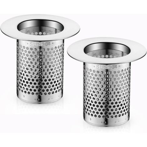 Lot DE 2 Tamis en Acier Inoxydable - 5,5 x 5cm - passoires de Haute qualité pour évier , lavabo , Cuisine et Salle de Bain , filtres à Cheveux pour Douche et Baignoire , idéal pour Les drains (1/5)