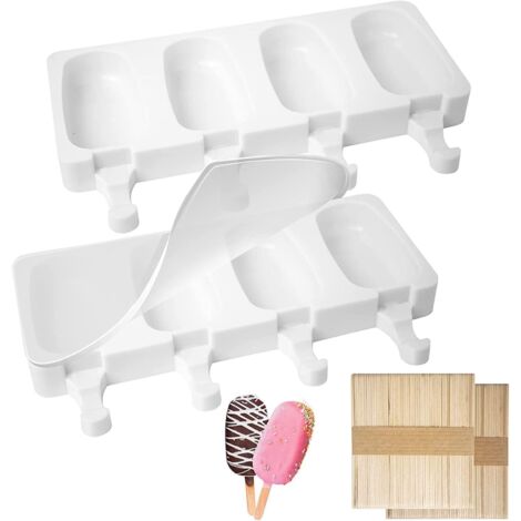 Moule à glace silicone , 8 compartiments , 100 bâtonnets , 2 couvercles , sans BPA (grand format) (1/4)