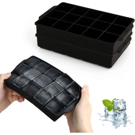 Moule à glaçons 2 pièces , 15 compartiments silicone , cubes 3,5 cm pour cocktails , whisky , fruits (1/4)