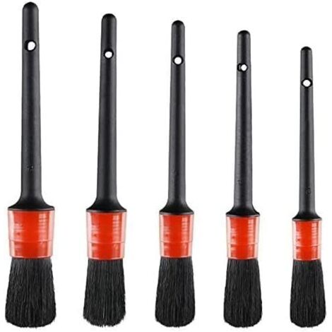 Pinceau de Détail (Lot de 5) , Jeu de Pinceaux à Détails Automatiques Parfait pour La Voiture Moto Roues de Nettoyage Automobile , Tableau de Bord , Intérieur , Extérieur , Cuir (1/5)