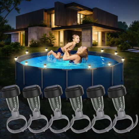 Lampes solaires pour piscine - Lot de 6 , éclairages pour piscines hors sol , accessoires décoratifs pour clôtures de piscine extérieures , lampes solaires LED étanches pour piscine , éclairage décora
