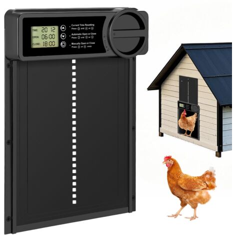 Porte Poulailler , Automatique avec Écran LCD Programmable Étanche , Porte Automatique Poulailler en Alliage d'aluminium , Alimenté par Batterie , Commande de Minuterie , Fonction Anti-pincement (1/5)