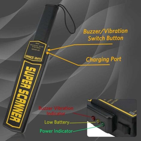 Détecteur de métaux de sécurité portable, Détecteur de métaux portable, Vérificateur sécurité Scanner d'inspection de sensible Haute pour scanner corporel, Salles d'examen des stations d'aéroport (1/4)