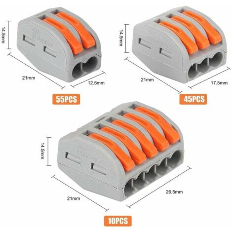 Connecteurs de fil compacts 110 pièces, blocs de connecteurs électriques, pince 55 pièces 2 ports/45 pinces 3 ports/10 pièces pince 5 ports (110pcs) (1/4)