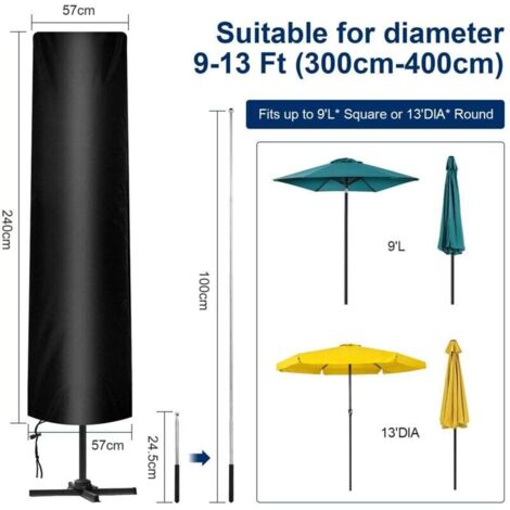 Housse Parasol Deporte avec Perche Télescopique, Housse de Protection pour Parasol en Tissu Oxford 210D , Imperméable, Coupe-Vent, Anti-UV ,pour Parasol de Jardin Exterieur , 24057/57 cm (1/4)