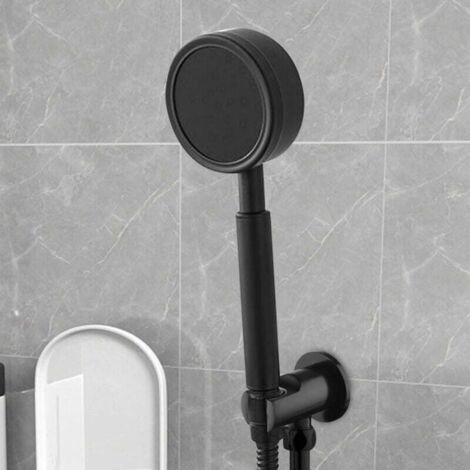 Support de douchette à main, coude de raccordement mural avec support de douche, support rond pour pommeau de douche, coude de douche universel avec support de douche/raccord de douchette (noir) (1/4)