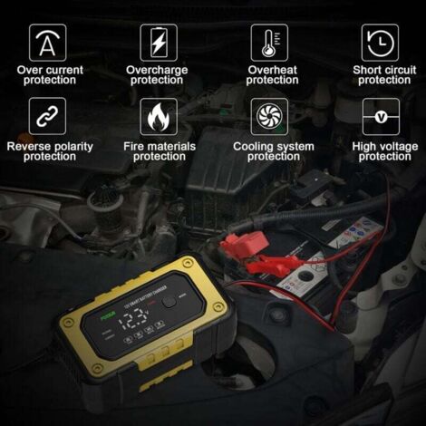 Chargeur de Batterie Intelligent pour Voiture et Moto 12V 6A, Mainteneur de Batterie Automatique pour Voiture Moto Camion (1/4)