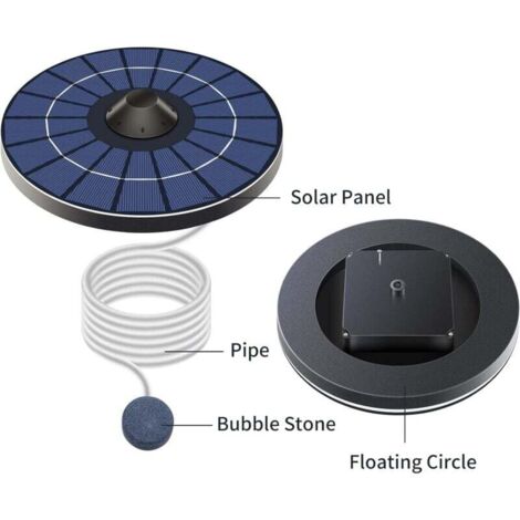 Pompe à Oxygène pour Aérateur d'Étang Solaire avec Tuyau d'air Et Pierre à Bulles Aérateur d'Étang à Eau Flottante Oxygénateur de Réservoir de Poissons pour Fontaine de Bain d'oiseaux