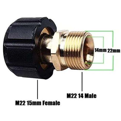 Raccord Nettoyeur Haute Pression M22 Femelle 15mm à Mâle 14mm - Laiton