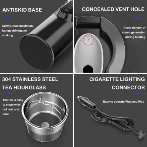 Bouilloire électrique portable en acier inoxydable pour voiture, tasse à café, bouteille d'eau métropolitaine, pot de camion, 500ml, 12V, 24V  34