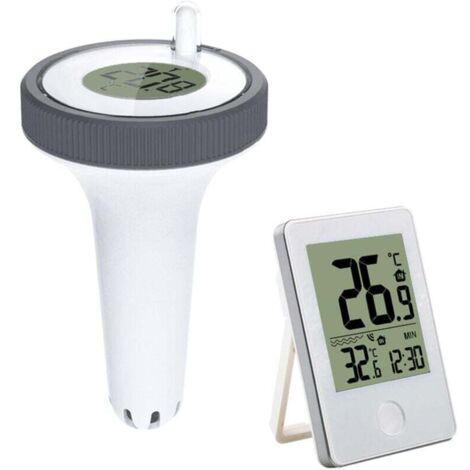 Thermomètre Piscine Sans Fil Flottant, Thermomètre de Piscine Connecté Numérique avec Récepteur Radio LCD, Portée jusqu'à 60 m, Pour Exterieur/Interieur, Aquarium, Spa, Étang