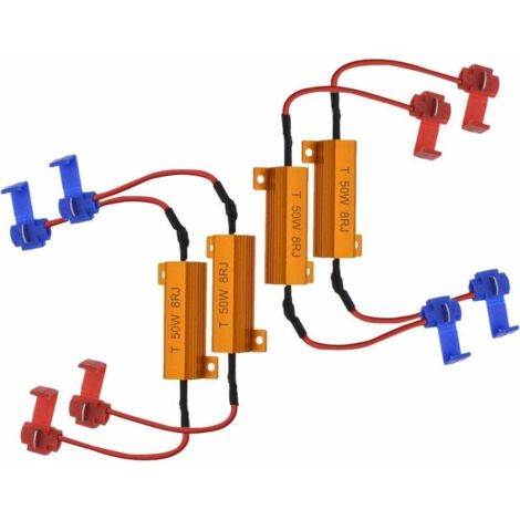 4pcs 50W 8 ohms Résistances de Charge LED Résistance de Charge de Phare Feux de Brouillard Décodeur LED Clignotants Résistance Décodeur Fil (Fix Hyper Flash, Avertissement Cancellor) (1/5)