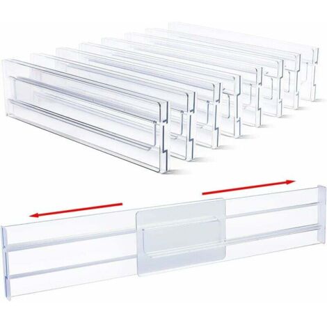 Sunxury – Lot de 8 séparateurs de tiroir réglables 28-51 cm – Plastique durable – Épaisseur 1,3 cm – Hauteur 8,1 cm – Pour rangement bureau et cuisine