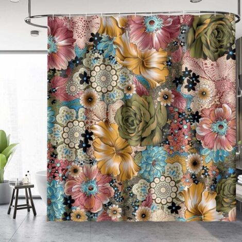 Rideau De Douche Motif Paon - 175x220 Cm - Tissu Polyester Hydrofuge - Livré Avec 12 Crochets - Décor Salon/salle De Bain - 13