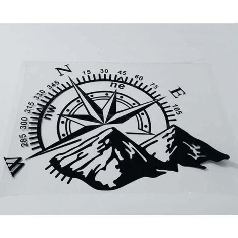 Sticker Boussole Montagne Vinyle 40x32cm - Autocollant Voiture Impermeable Réfléchissant