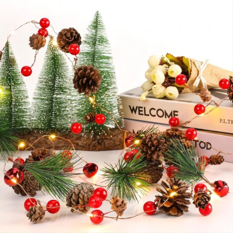 Guirlande Lumineuse LED Pommes De Pin - 6 Mètres, IP54 étanche - Alimentation Par 3 Piles AA (non Incluses) - Décoration Noël Extérieure