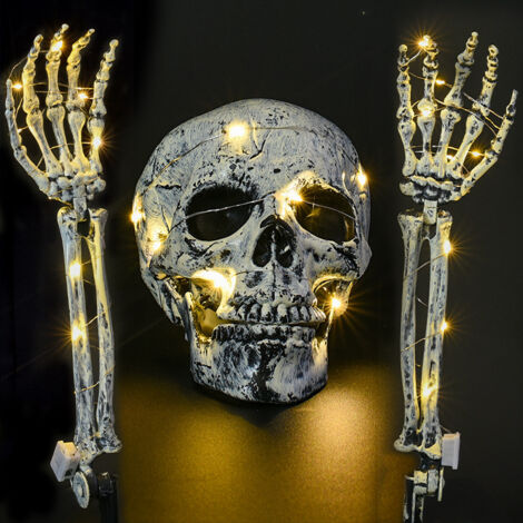 Halloween Décoration Squelette, Halloween Squelette Effrayant avec 3m Guirlandes Lumineuses LED, Réalistes de Squelette Décorations, Halloween Crâne pour Décoration de Effrayante d'halloween (1/5)
