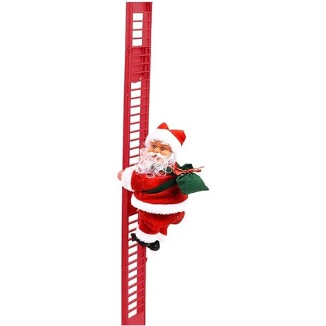 Échelle d'escalade électrique Père Noël - Décoration de Noël avec musique qui grimpe et descend - Échelle électrique rouge - 56 cm de long - Poupée 24 x 12 cm (1/5)