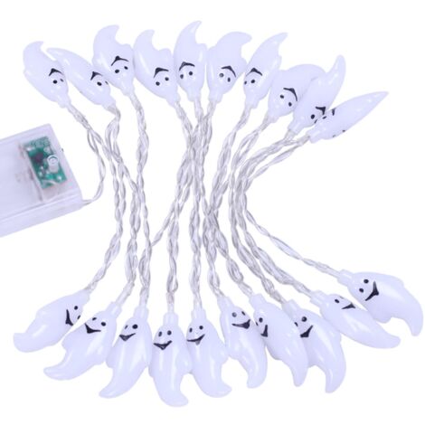 Guirlande Lumineuse Halloween - 3m 20LED Halloween Lumières de Fantôme Avec minuterie - Guirlande Lumineuse avec piles Décoration La Toussaint et Automne - Blanc Fantôme (1/5)