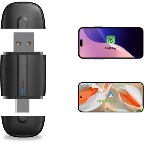 Adaptateur CarPlay sans fil & Android Auto sans fil 2 en 1 – USB-A & USB-C – Connexion Automatique – Plug & Play – Compatible iPhone & Smartphone Android – Installation Facile – Compact – Wireless (1/5)