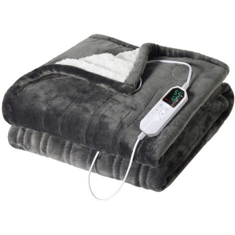 Couverture Chauffante Flanelle , Plaid Chauffant avec 6 Niveaux de Dhaleur, Minuterie 10H, Chaleur Rapide, Protection Contre la Surchauffe, Affichage LED, Lavable en Machine (Gris)-130160cm