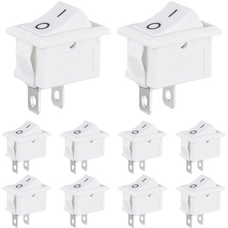 Mini Interrupteur à Bascule 3A 250VAC 6A 125VAC 10x15MM 2 Broches 2 Positions ON/OFF  Commutateur SPST pour Bateau Auto Appareils Ménagers (10 Pièces Blanc)
