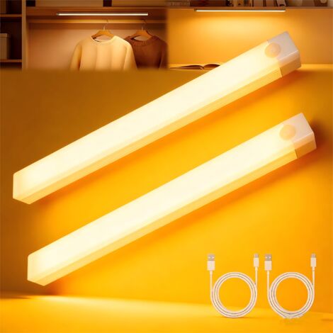 LED Lampe de Placard avec Détecteur de Mouvement 2000mAh Rechargeable USB-C, Éclairage étude de Cuisine Veilleuse Escalier Montage Magnétique (2PCS 3000K 20CM) (1/4)