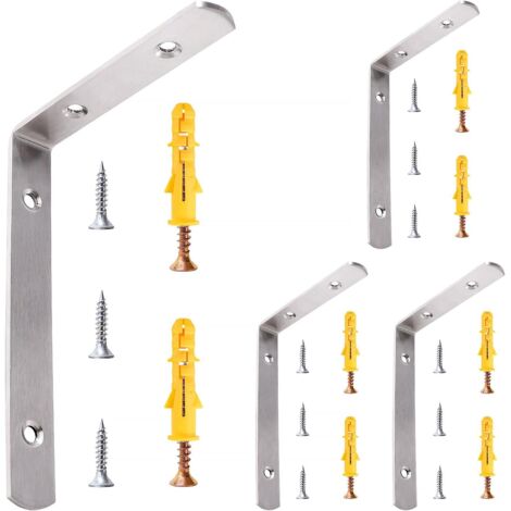 4 Pièces 110x150x20x3 mm Supports d'Étagère de L Équerre, Équerre de Coin en Acier Inox, Support de 90 Degrés, Support Charge Lourde, avec Vis, pour Étagère (1/5)