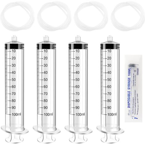 4 Pièces 100ml Outils de Mesure de Liquide en Plastique, avec 4 130cm Tube, Emballage Individuel, Tube Polyvalent de Mesure, pour Laboratoire Industriels, Distribution de Liquide et Arrosage (1/5)