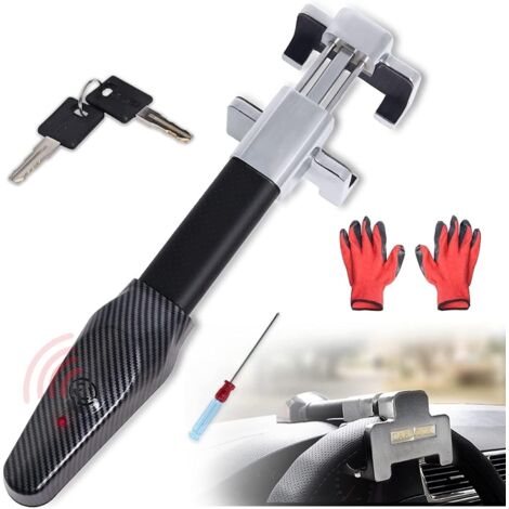 Antivol Voiture avec Alarme, Barre Antivol Voiture Volant 130dB, Bloque Volant Voiture pour Voiture SUV Camping Car avec Tournevis et Gants par (Batteries non Incluses)