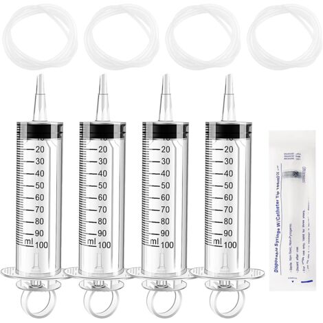 4 Pièces 100ml Outils de Mesure de Liquide en Plastique, avec 4 130cm Tube et Capuchon, Emballage Individuel, Tube Polyvalent de Mesure, pour Laboratoire Industriel, Distribution de Liquide (1/5)