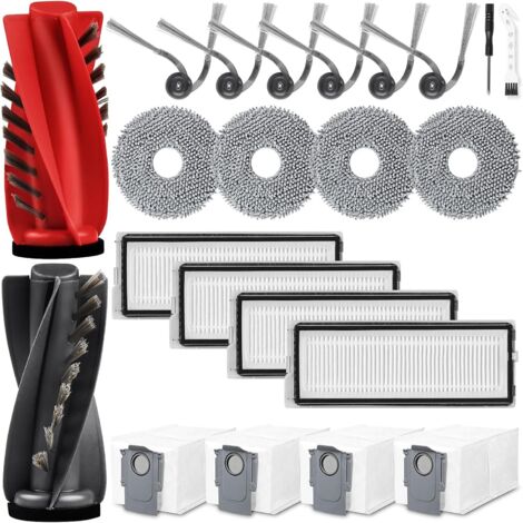 Lot de 22 accessoires pour robot aspirateur Roborock Qrevo Curv/Qrevo Curv S5X/Qrevo Edge/Qrevo S5V, 2 brosses principales, 4 sacs à poussière, 4 chiffons de nettoyage, 4 filtres, 6 brosses latérales (1/5)