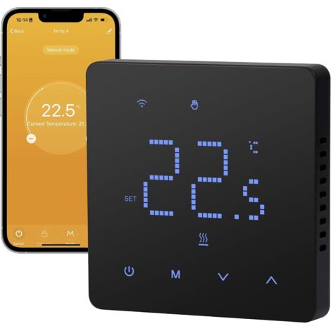 Thermostat Chauffage au Sol électrique,Thermostat connecté WiFi 16A, Compatible avec la Commande vocale Alexa et Google Home et Contrôle à Distance Via l'application Tuya Nécessite Une 230 V CA.