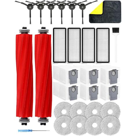 29pcs Accessoires pour Roborock Qrevo Pro/Qrevo maxv/Qrevo Plus/Qrevo S Kit d'accessoires pour Robot aspirateur Pièces de Rechange avec 2 brosses principales, 6 Sacs à poussière, 8 lingettes