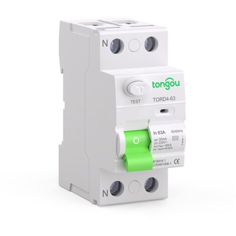 ‌Disjoncteur Différentiel 30mA 63A Type A 230V 1P+N - Convient aux Maisons Familiales, aux Petits Bâtiments Commerciaux et à d'autres Scénarios