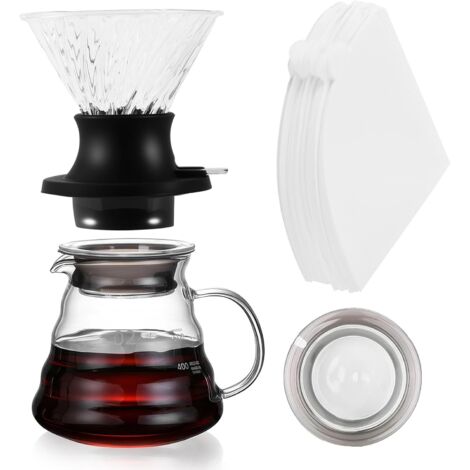 Cafetière à piston en verre borosilicate de 600 ml avec filtre en papier de 100 feuilles, pour la maison, le café, le restaurant et le camping, 20 onces, 1 à 3 tasses (1/5)