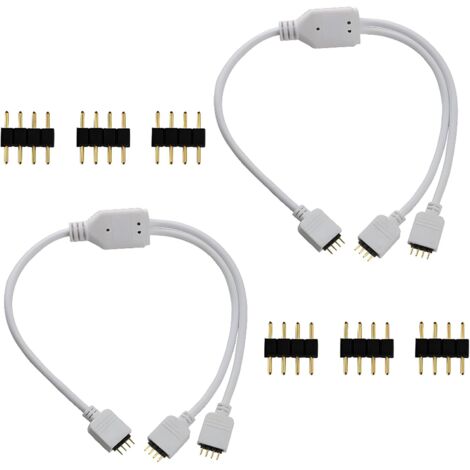 LED Strip Connector Y Splitter, 4 broches 1 à 2 ports LED RGB Splitter pour RGB5050 RGB3528 rgb2835 bande lumière avec free 6pcs 4pin Connector (2/pack) (1/4)