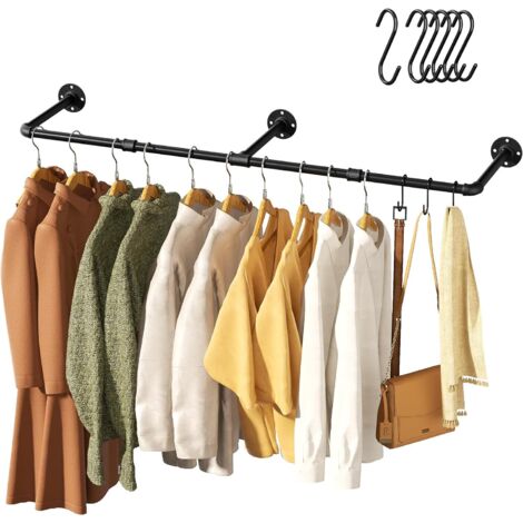 Porte-vêtements vintage, porte-vêtements mural industriel de 55 po, cintre robuste peu encombrant, paquet de 1 avec 6 crochets en S (1/5)