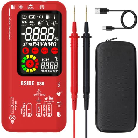BSIDE Multimètre Numérique Automatique Thermomètre IR Testeur Diode LED Haute Tension 9999 Comptes LCD Couleur Testeur Électrique Multifonction de Tension Courant à Grand Vitesse/Double Alimentation