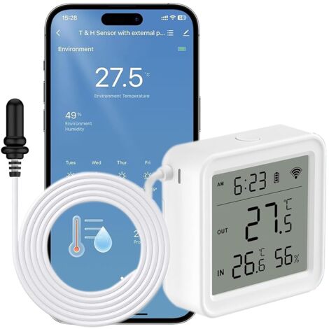 Capteur de température et d'humidité sans Fil pour l'intérieur et l'extérieur avec sonde Externe (Version Autonome avec sonde Externe) (1/5)