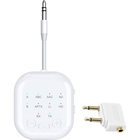Récepteur Bluetooth 5.3 - Adaptateur Bluetooth sans fil 2 en 1 - Prend en charge jusqu'à 2 écouteurs AirPods pour avion, TV, PC, salle de sport, interrupteur, voiture, système stéréo (1/5)