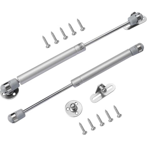 2 Pack 100N Gas Springs with Screws, Soft Close Hinges for Kitchen Cabinet Toy Cabinet, Heavy Lid Hinges, Lift Supplies, Silver (1/5)