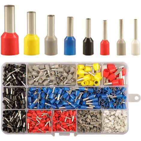 Embouts de Cablage 900 pièces, Cosses Embout a Sertir Connecteurs de Bornes à Broches, Kit d'assortiment de Virole de Fil, 8 types de Connecteur à Sertir en Cuivre Isolé, Borne d'extrémité de Cordon (1/5)